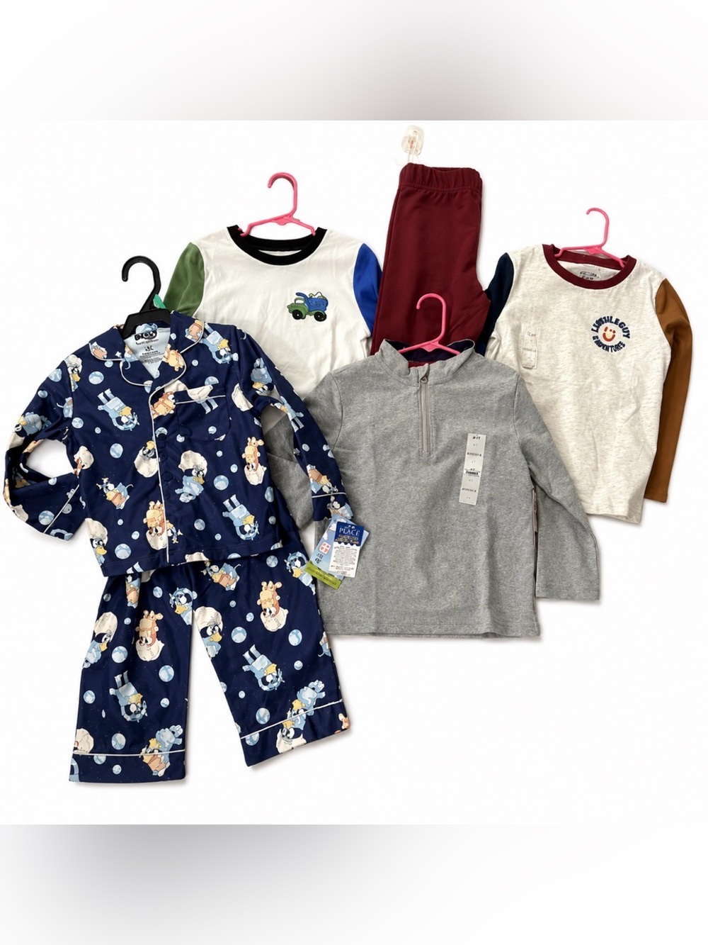 5T Children's Bundle: Navy Bluey Pajama Set with Gray Zip Pullover, Pants tops